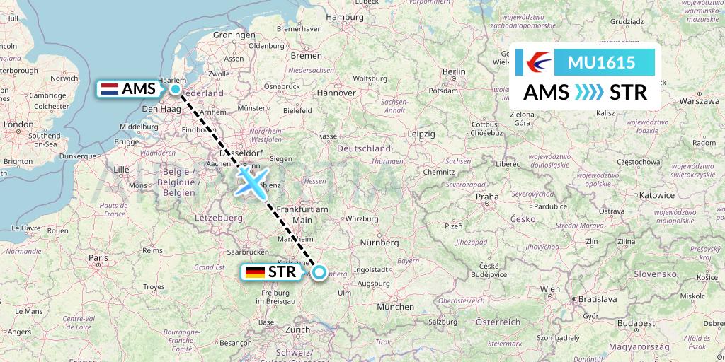 MU1615 China Eastern Airlines Flight Map: Amsterdam to Stuttgart