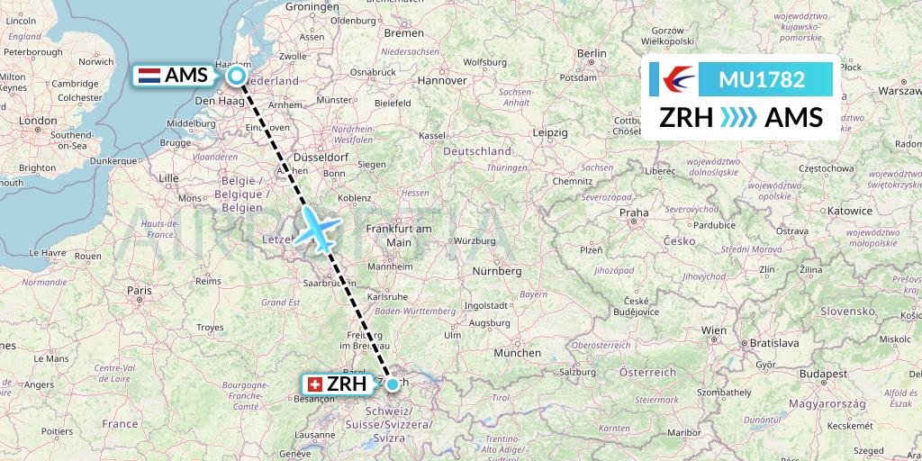 MU1782 China Eastern Airlines Flight Map: Zurich to Amsterdam