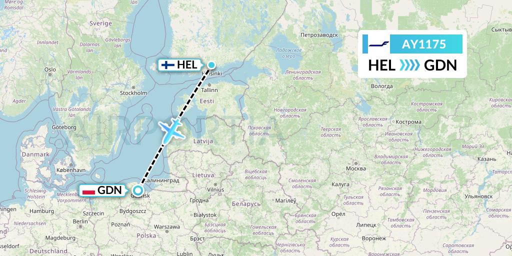 AY1175 Finnair Flight Map: Helsinki to Gdansk