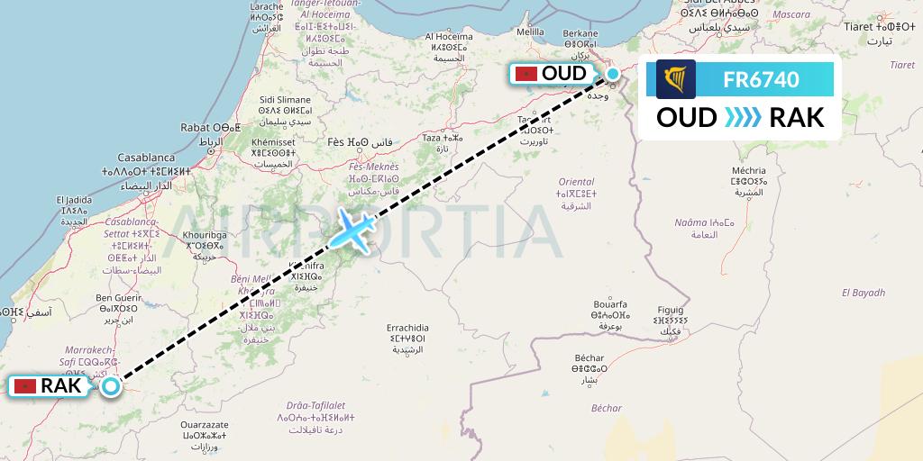 FR6740 Ryanair Flight Map: Oujda to Marrakesh