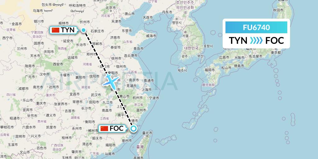 FU6740 Fuzhou Airlines Flight Map: Taiyuan to Fuzhou
