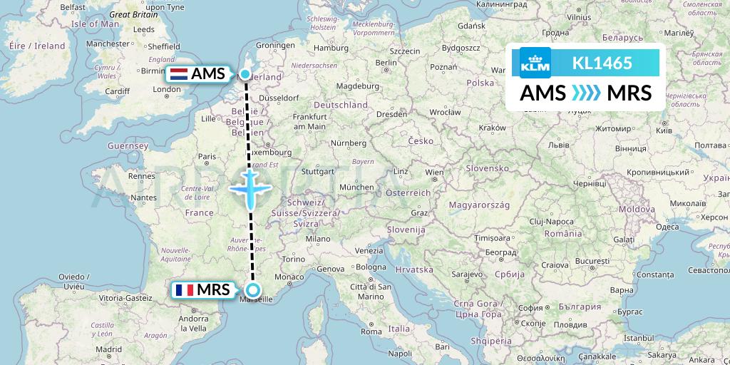 KL1465 KLM Flight Map: Amsterdam to Marseille