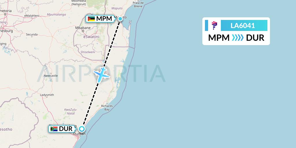 LA6041 LAN Airlines Flight Map: Maputo to Durban