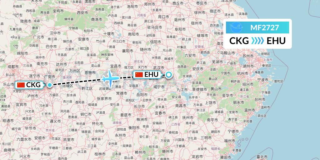 MF2727 Xiamen Airlines Flight Map: Chongqing to Wuhan