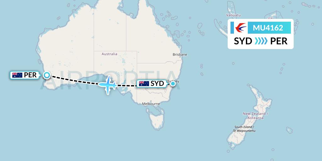 MU4162 China Eastern Airlines Flight Map: Sydney to Perth
