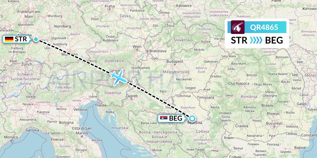 QR4865 Qatar Airways Flight Map: Stuttgart to Belgrade
