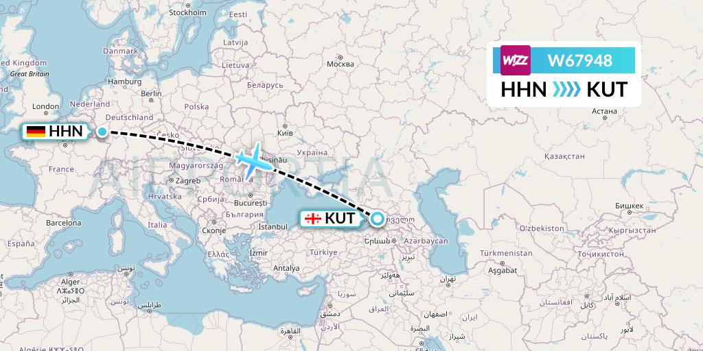 W67948 Wizz Air Flight Map: Hahn to Kutaisi
