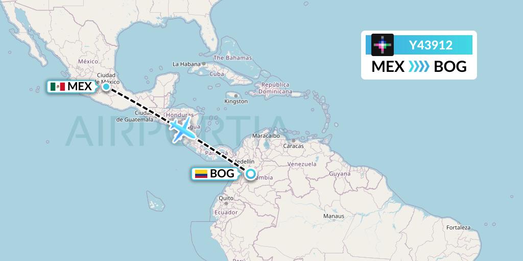 Y43912 Volaris Flight Map: Mexico City to Bogota