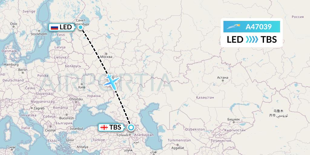 A47039 Azimuth Airlines Flight Map: St. Petersburg to Tbilisi