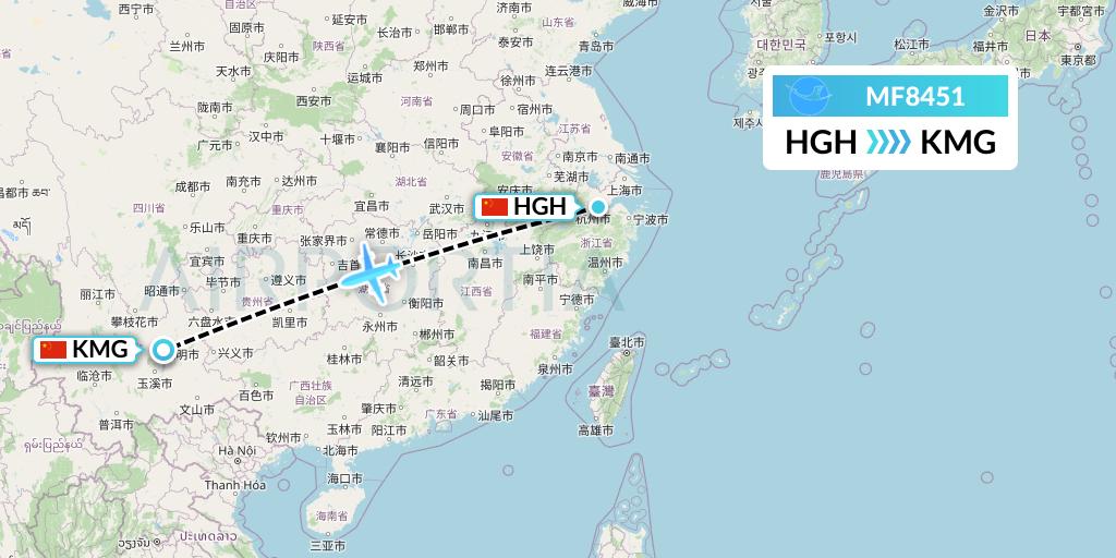 MF8451 Xiamen Airlines Flight Map: Hangzhou to Kunming