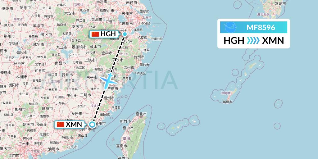 MF8596 Xiamen Airlines Flight Map: Hangzhou to Xiamen