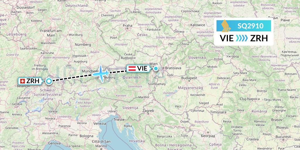SQ2910 Singapore Airlines Flight Map: Vienna to Zurich