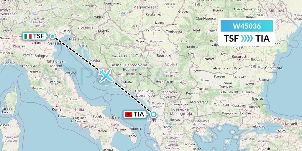 W45036 Wizz Air Malta Flight Map: Treviso to Tirana