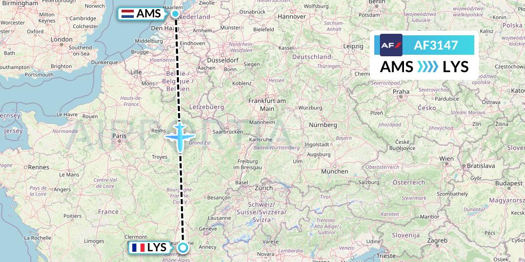 AF3147 Air France Flight Map: Amsterdam to Lyon