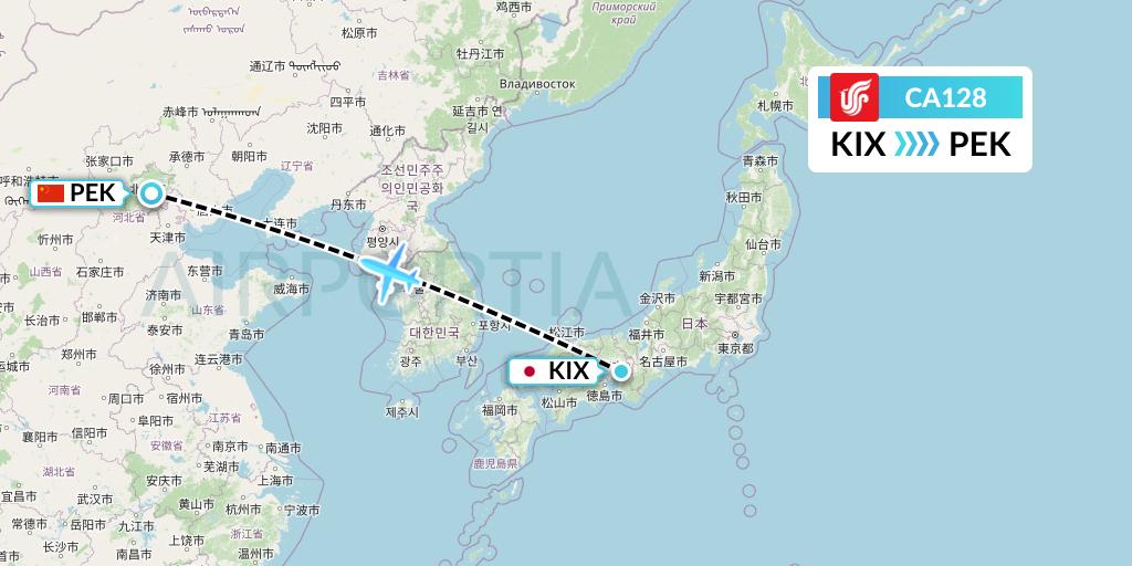 CA128 Air China Flight Map: Osaka to Beijing