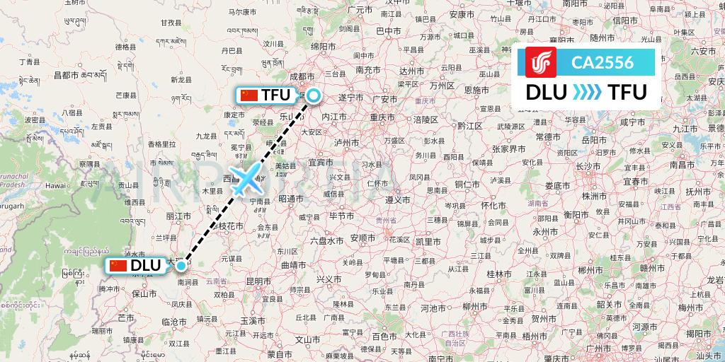 CA2556 Air China Flight Map: Dali to Chengdu