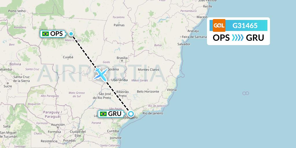 G31465 GOL Transportes Aeros Flight Map: Sinop to Sao Paulo