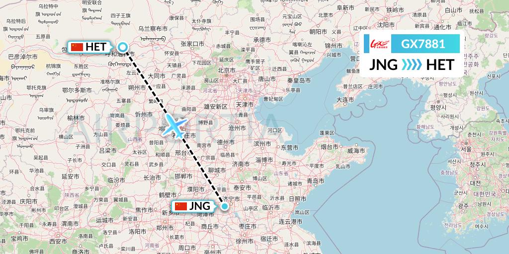 GX7881 GX Airlines Flight Map: Jining to Hohhot