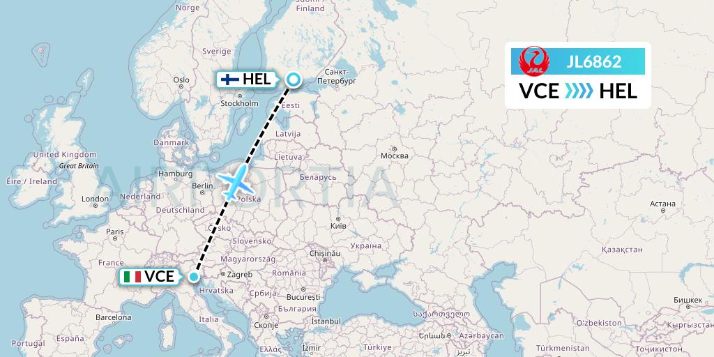 JL6862 Japan Airlines Flight Map: Venice to Helsinki