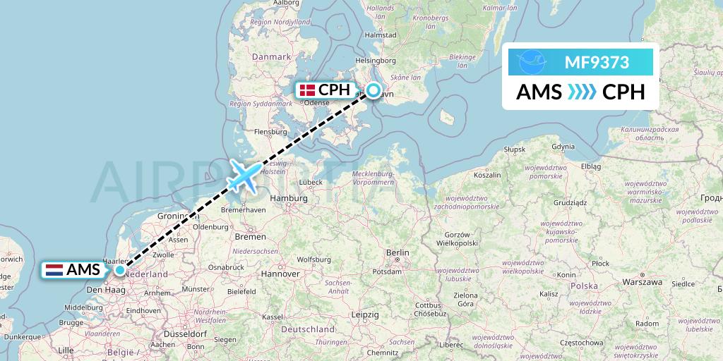 MF9373 Xiamen Airlines Flight Map: Amsterdam to Copenhagen