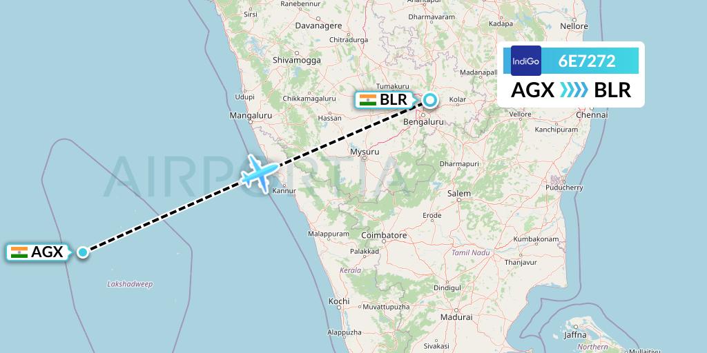 6E7272 IndiGo Airlines Flight Map: India to Bangalore