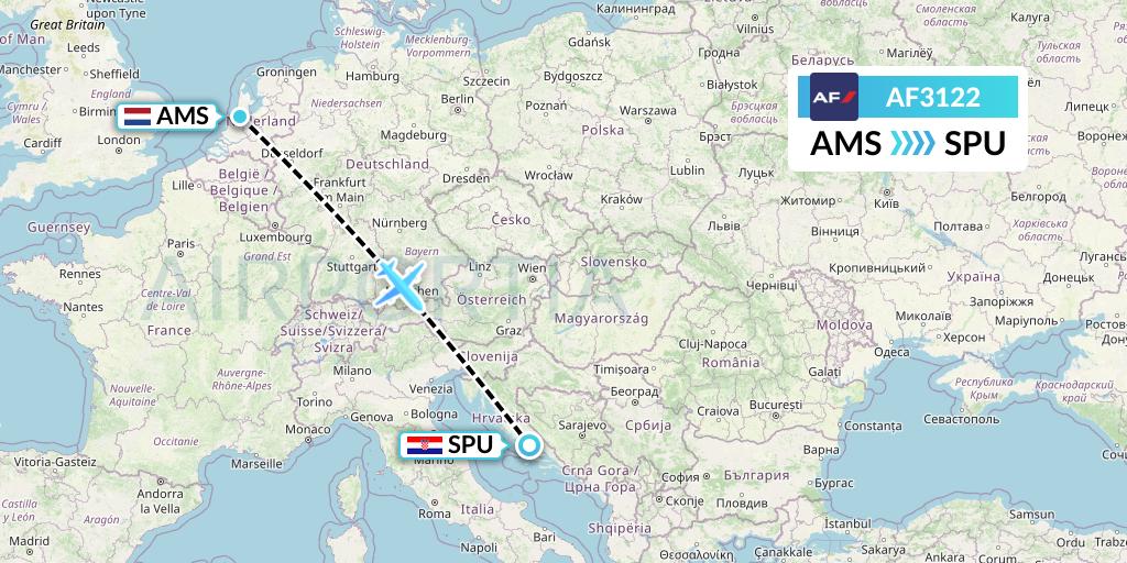AF3122 Air France Flight Map: Amsterdam to Split