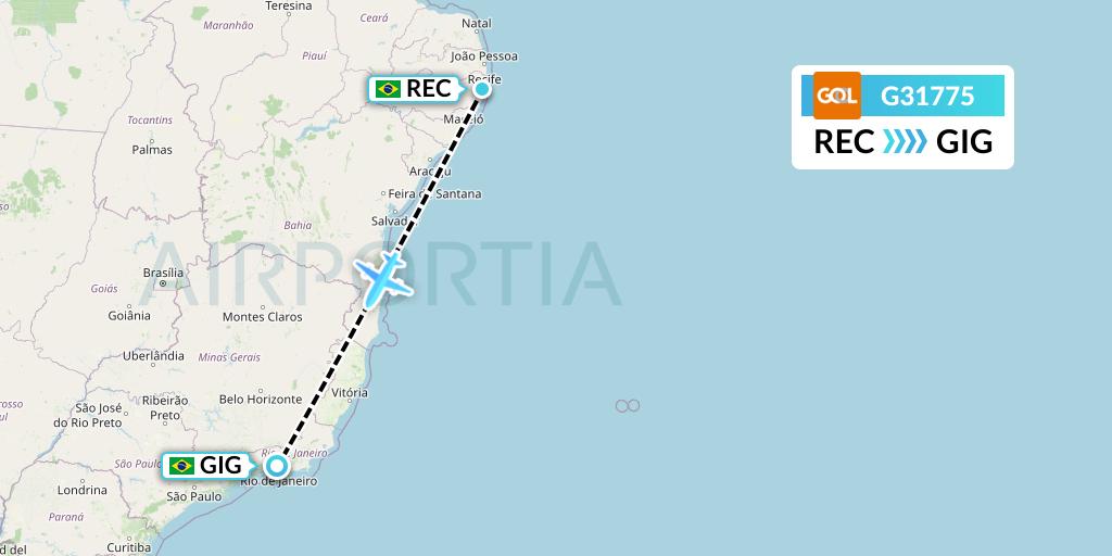 G31775 GOL Transportes Aeros Flight Map: Recife to Rio de Janeiro