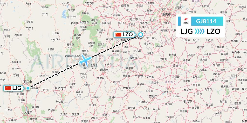 GJ8114 Loong Airlines Flight Map: Lijiang to Luzhou