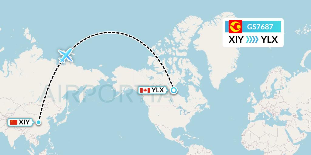 GS7687 Tianjin Airlines Flight Map: Xi'an to Long Point