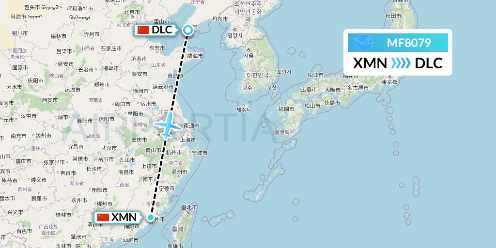 MF8079 Xiamen Airlines Flight Map: Xiamen to Dalian