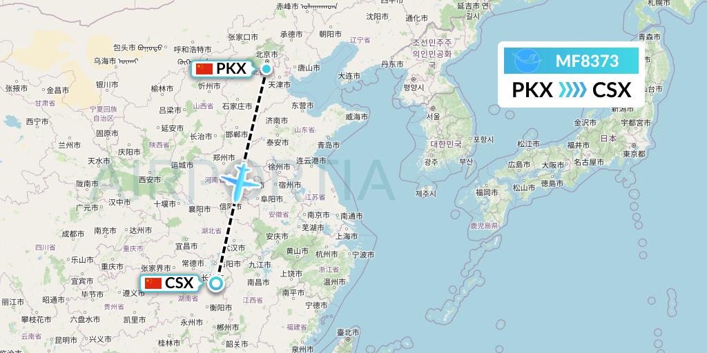 MF8373 Xiamen Airlines Flight Map: Beijing to Changsha
