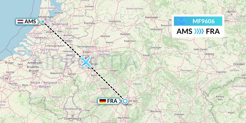 MF9606 Xiamen Airlines Flight Map: Amsterdam to Frankfurt