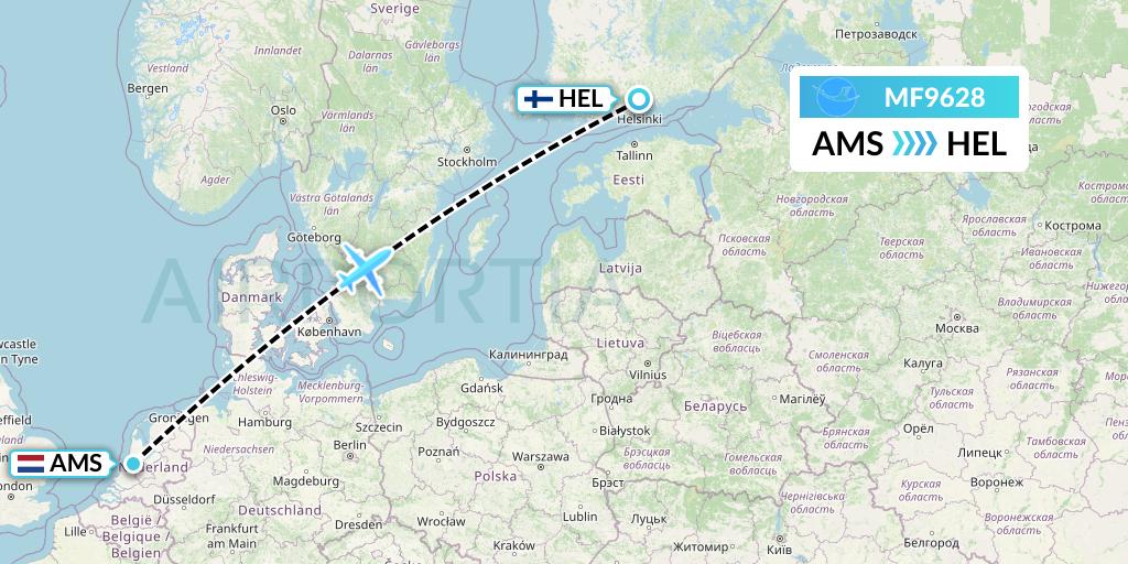 MF9628 Xiamen Airlines Flight Map: Amsterdam to Helsinki