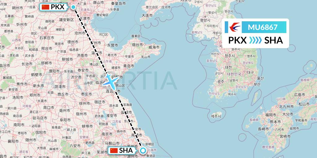 MU6867 China Eastern Airlines Flight Map: Beijing to Shanghai