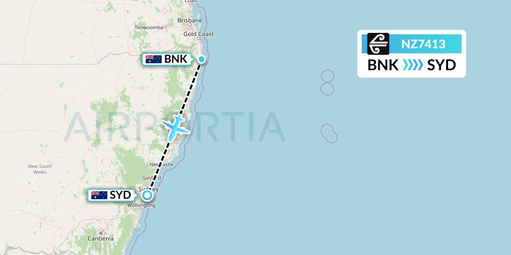 NZ7413 Air New Zealand Flight Map: Ballina to Sydney