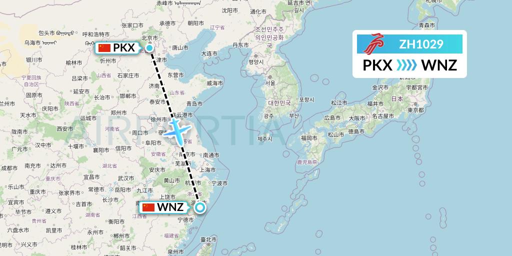 ZH1029 Shenzhen Airlines Flight Map: Beijing to Wenzhou