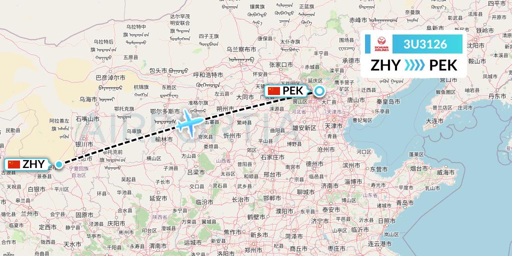 3U3126 Sichuan Airlines Flight Map: Zhongwei to Beijing