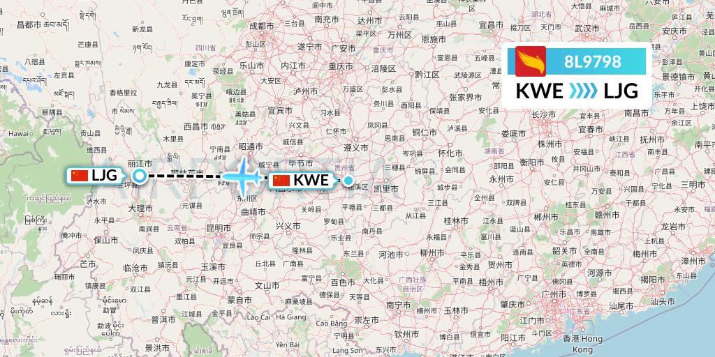 8L9798 Lucky Air Flight Map: Guiyang to Lijiang