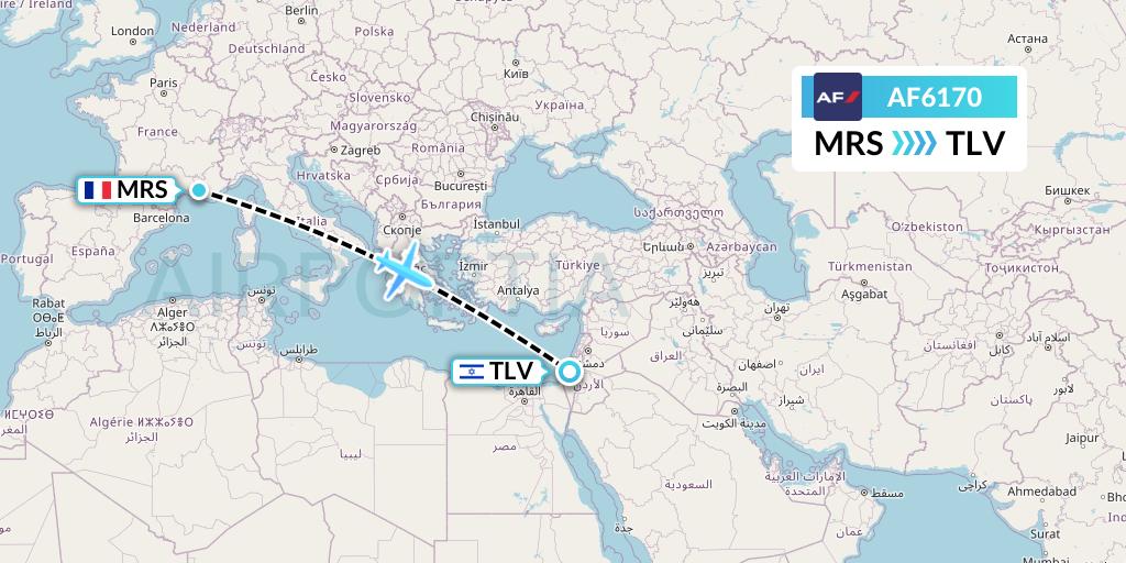 AF6170 Air France Flight Map: Marseille to Tel Aviv
