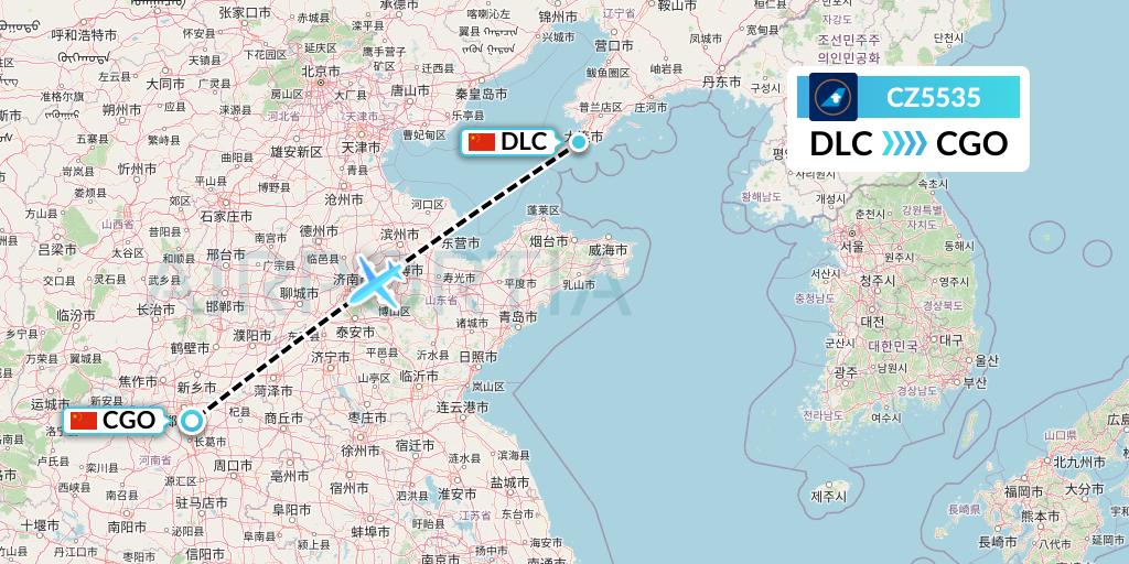 CZ5535 China Southern Airlines Flight Map: Dalian to Zhengzhou
