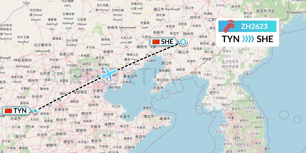 ZH2623 Shenzhen Airlines Flight Map: Taiyuan to Shenyang