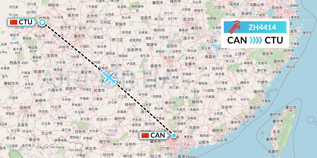 ZH4414 Shenzhen Airlines Flight Map: Guangzhou to Chengdu