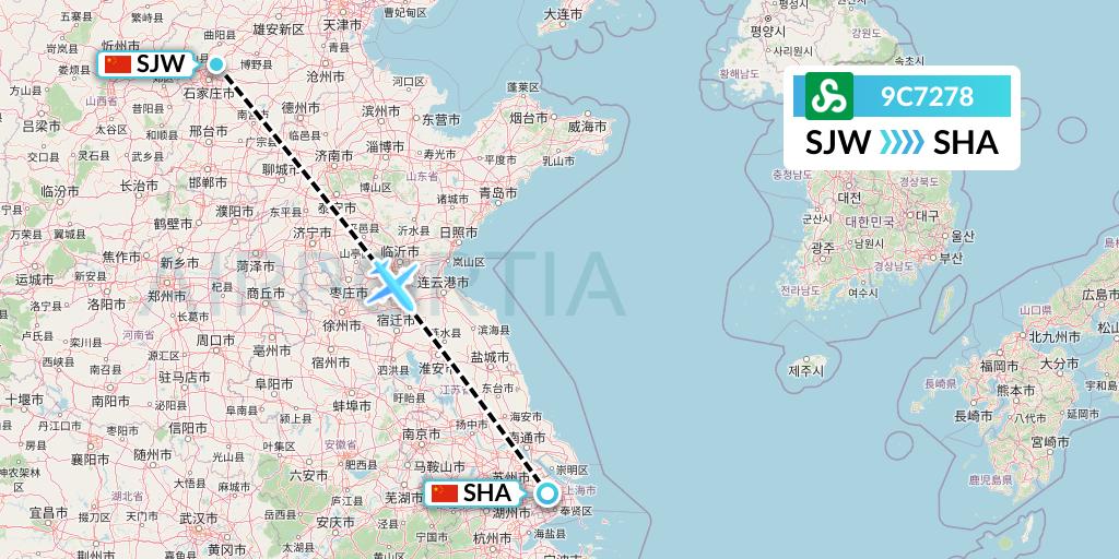 9C7278 Spring Airlines Flight Map: Shijiazhuang to Shanghai