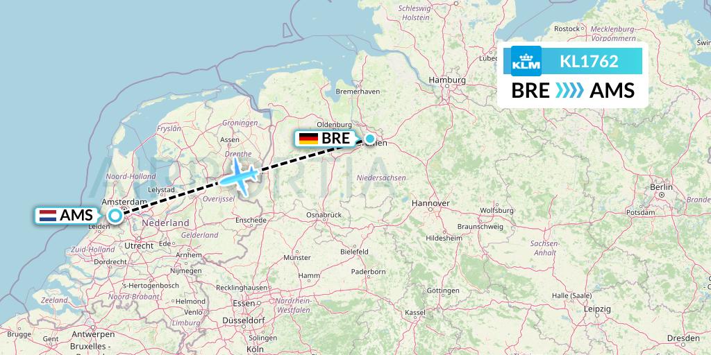 KL1762 KLM Flight Map: Bremen to Amsterdam