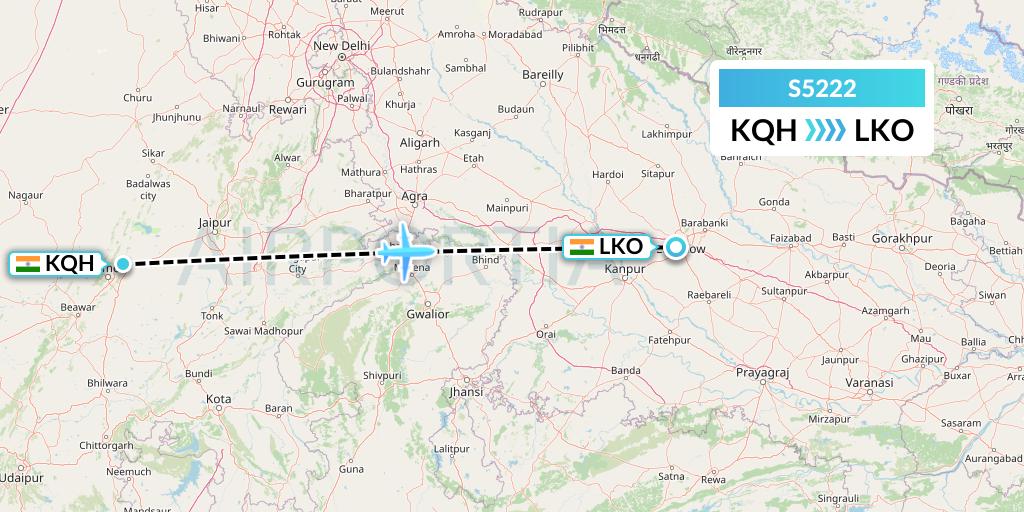 S5222 Star Air Flight Map: Jaipur to Lucknow