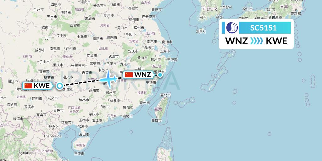 SC5151 Shandong Airlines Flight Map: Wenzhou to Guiyang