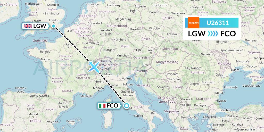 U26311 EasyJet Flight Map: London to Rome