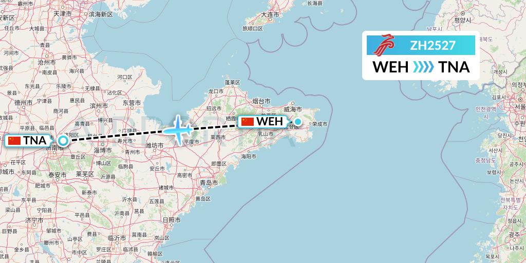 ZH2527 Shenzhen Airlines Flight Map: Weihai to Jinan