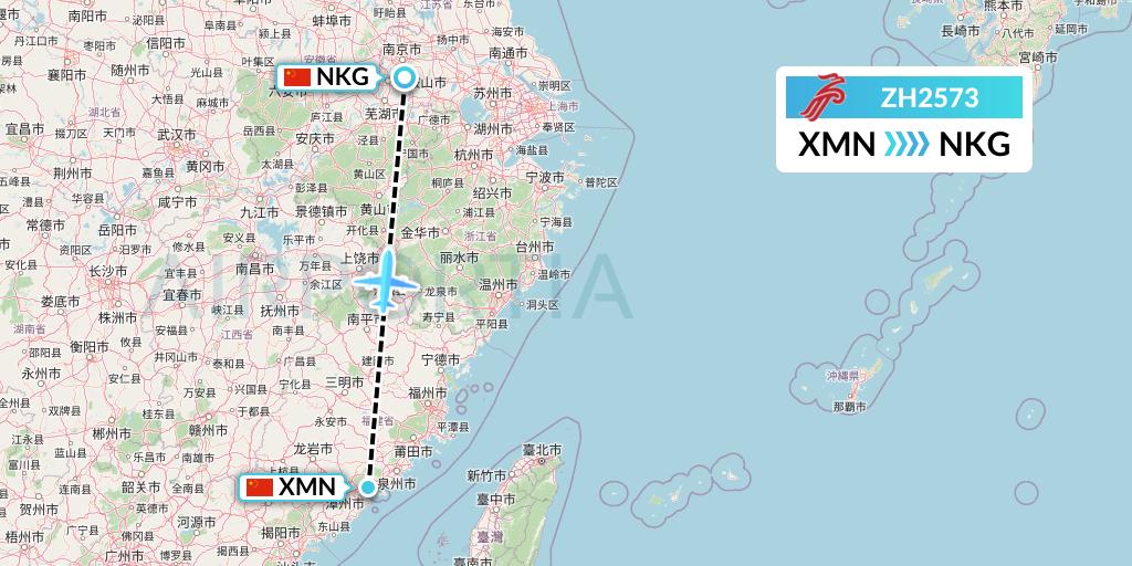 ZH2573 Shenzhen Airlines Flight Map: Xiamen to Nanjing