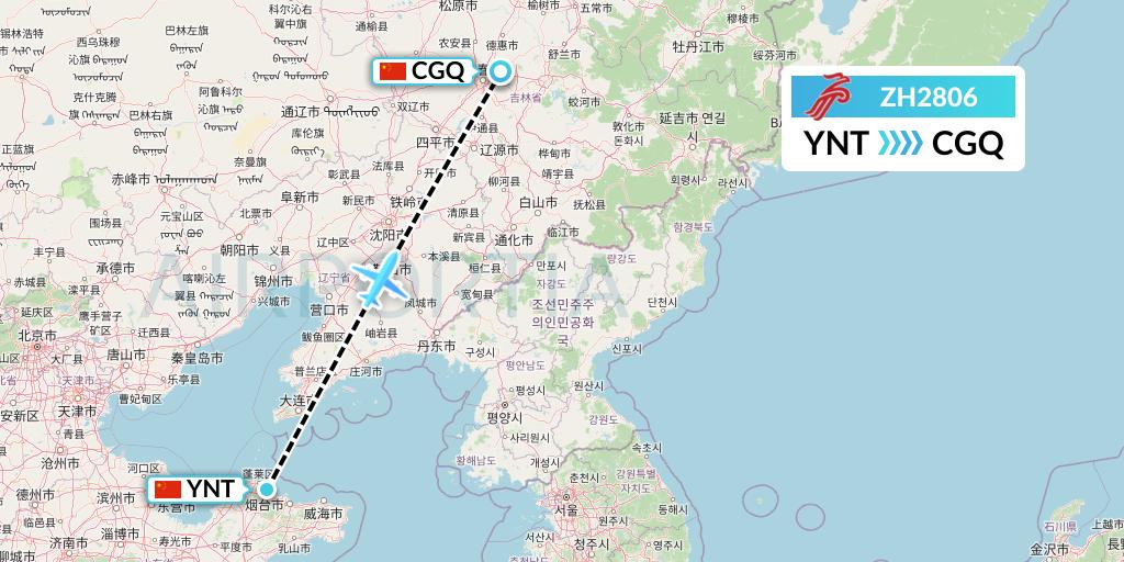 ZH2806 Shenzhen Airlines Flight Map: Yantai to Changchun